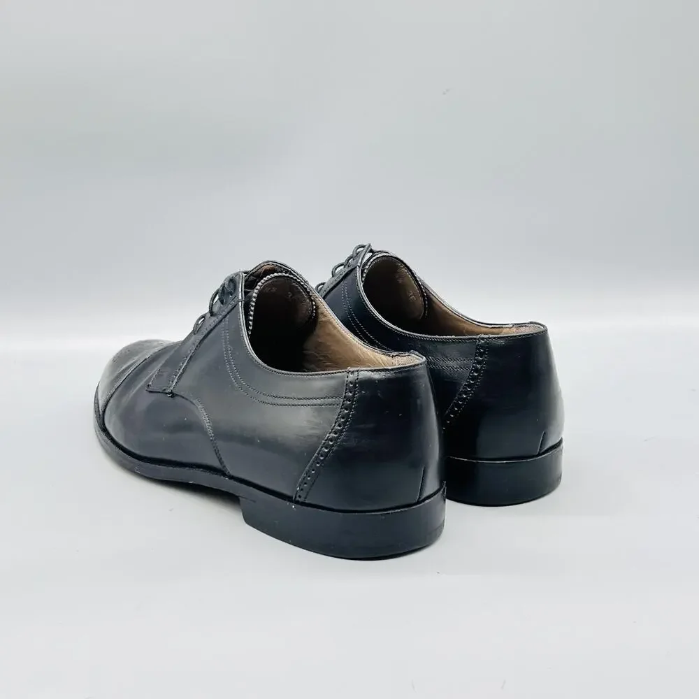 Bally Shoes Mens 8.5 Black Leather Cap Toe Derby Oxford Dress Almond Toe Classic